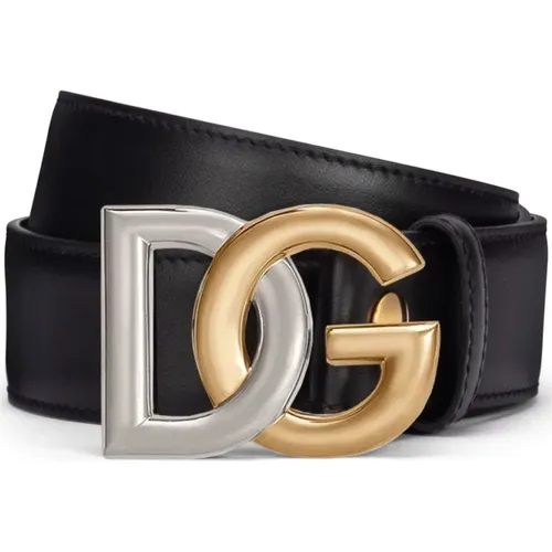Schwarzer Ledergürtel mit Logo-Schnalle - Dolce & Gabbana - Modalova