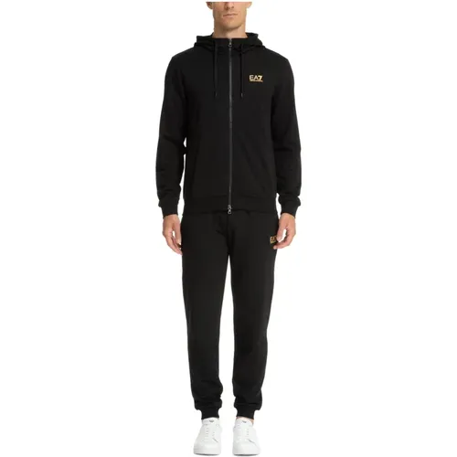 Plain Hooded Tracksuit with Drawstring Closure , male, Sizes: M - Emporio Armani EA7 - Modalova