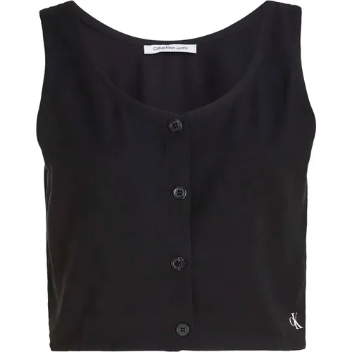 Ärmellose Button-Down Hemden , Damen, Größe: M - Calvin Klein Jeans - Modalova