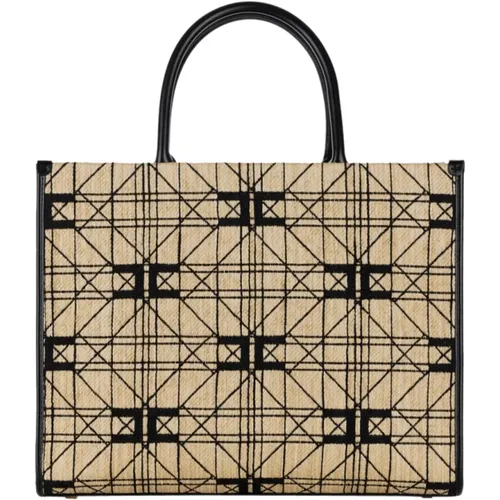 Stroh/Schwarz Synthetische Shopper Tasche - Elisabetta Franchi - Modalova