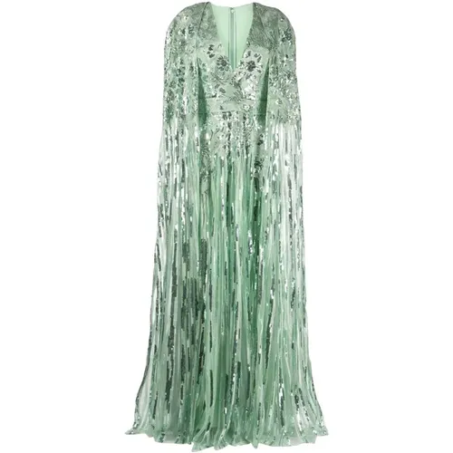 Grünes Kleid mit Blumenstickerei - Elie Saab - Modalova