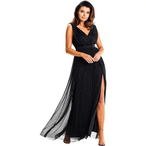 Maxi Dress with Flared Hem and Front Slit , female, Sizes: S, M, L, XL - Awama - Modalova