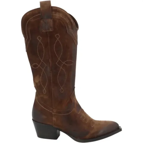 Chocolate Suede Cowboy Boots , female, Sizes: 3 UK - Gio+ - Modalova