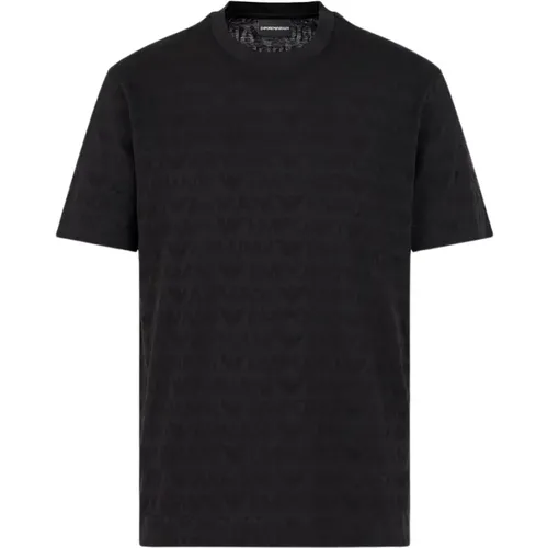 Schwarzes Jacquard-Strick-T-Shirt mit Logo - Emporio Armani - Modalova