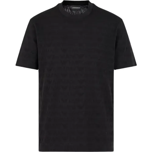 Schwarzes Jacquard-Strick-T-Shirt mit Logo , Herren, Größe: 2XL - Emporio Armani - Modalova