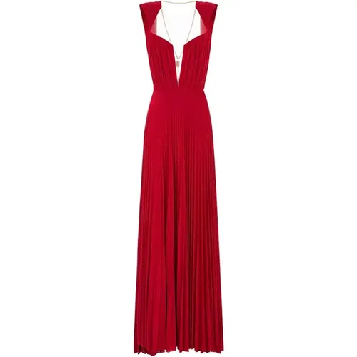 Rotes Jersey Lurex Langes Kleid mit Offenem Rücken und Kette - Elisabetta Franchi - Modalova