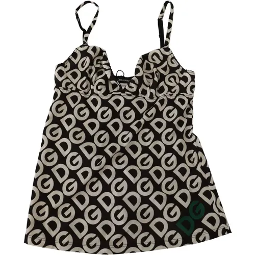 Schwarzes Weißes Logo Print Camisole Top Unterwäsche - Dolce & Gabbana - Modalova