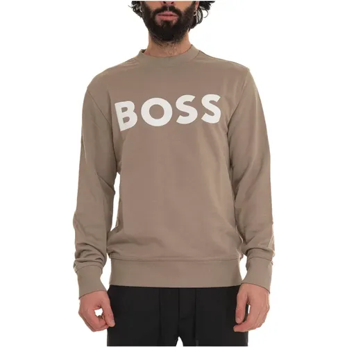 Einfarbiger Crewneck Sweatshirt mit Maxi-Logo , Herren, Größe: M - Boss - Modalova