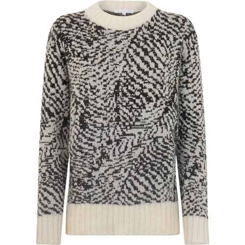 White Jacquard Sweater Contrast Crewneck Long Sleeve , female, Sizes: L - PATRIZIA PEPE - Modalova