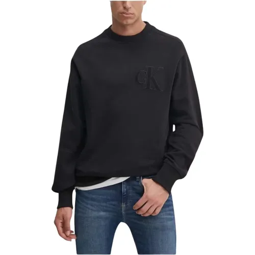 Applikation Sweatshirt Gerader Schnitt , Herren, Größe: L - Calvin Klein - Modalova