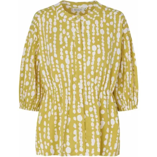Oil Yellow Puff Sleeve Blouse , female, Sizes: 2XL, S, M, XL, XS, L - Masai - Modalova