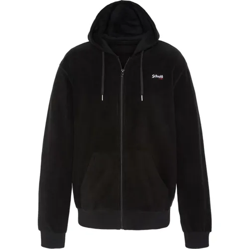 Schwarzer Reißverschluss-Hoodie - Besticktes Logo , Herren, Größe: M - Schott NYC - Modalova