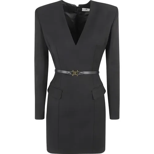 Schwarzes V-Ausschnitt Kleid Aw24 - Elisabetta Franchi - Modalova