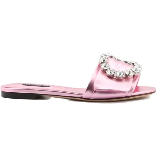 Rosa kristallverzierte Flats , Damen, Größe: 35 EU - Dolce & Gabbana - Modalova