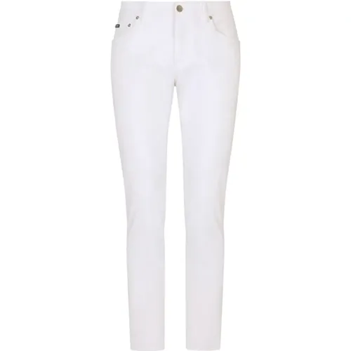 Weiße Slim Fit Jeans mit Logo Plaque - Dolce & Gabbana - Modalova