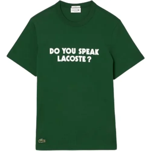 Baumwoll-Jersey-T-Shirt mit Piqué-Slogan , Herren, Größe: M - Lacoste - Modalova