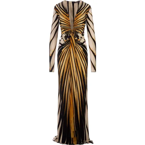 Goldenes Ray Of Gold Langes Kleid - Roberto Cavalli - Modalova