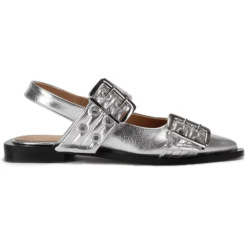 Metallic Schnalle Ballerina Flats , Damen, Größe: 37 EU - Ganni - Modalova