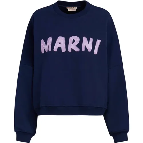 Blauer Sweatshirt mit Pinselstrich-Logo - Marni - Modalova