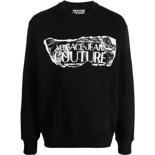 Schwarzer Logo Sweatshirt mit Rundhalsausschnitt - Versace Jeans Couture - Modalova