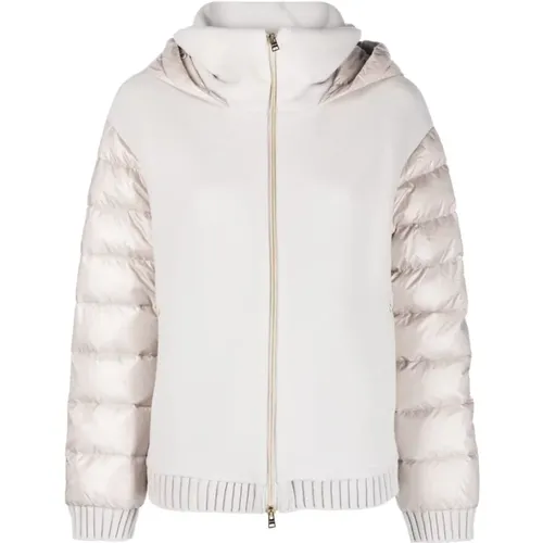 Cream Down Jacket with Hood and Front Zip , female, Sizes: S - Herno - Modalova