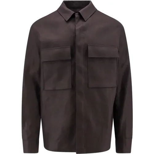 Grey Linen Shirt with Pointed Collar , male, Sizes: L, M - Ermenegildo Zegna - Modalova