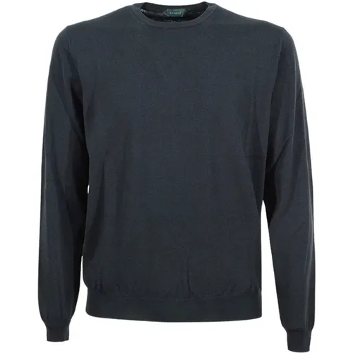 Grüner Rippstrick-Crew-Neck-Pullover - Zanone - Modalova