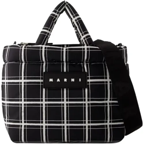 Schwarze Nylon-Print-Tote-Tasche - Leder , Herren, Größe: ONE Size - Marni - Modalova