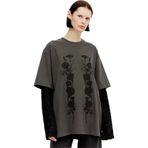 Fluffy Sleeve Grafik T-Shirt , Damen, Größe: L - Song for the Mute - Modalova