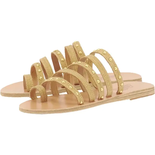 Goldene Flache Sandalen mit Nieten , Damen, Größe: 41 EU - Ancient Greek Sandals - Modalova