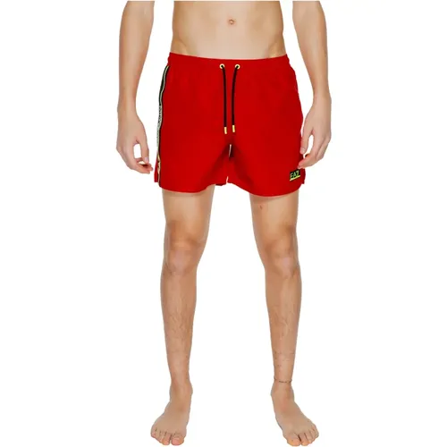 Roter Bedruckter Badeanzug mit Taschen , Herren, Größe: 2XL - Emporio Armani EA7 - Modalova