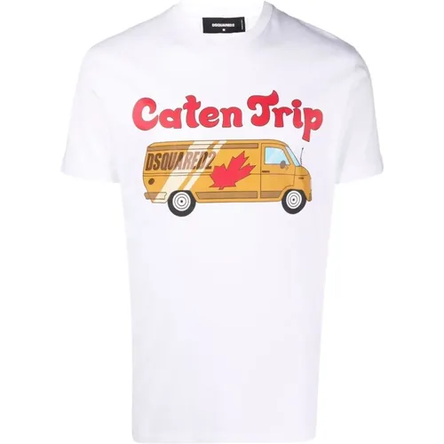 Herren T-Shirt mit Grafikdruck - Caten Trip , Herren, Größe: 2XL - Dsquared2 - Modalova