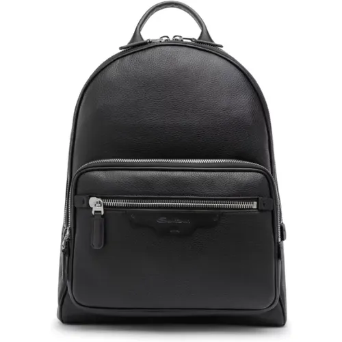 Leather Backpack with Multiple Pockets , male, Sizes: ONE SIZE - Santoni - Modalova