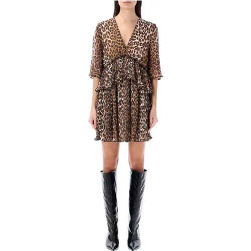 Leopard Flouce Mini Dress , female, Sizes: S, M - Ganni - Modalova