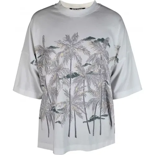 Weißes T-Shirt mit Palmenbaumdruck - Palm Angels - Modalova