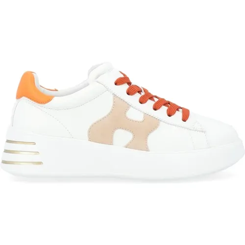 Rebel Leder Sneaker in Weiß und Orange , Damen, Größe: 41 EU - Hogan - Modalova