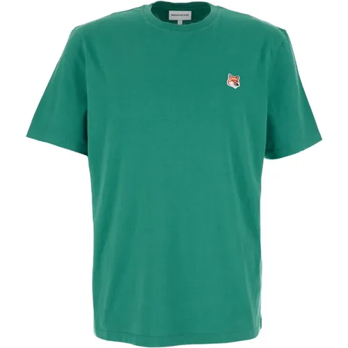 Grünes T-Shirt mit Fox Head Patch , Herren, Größe: 2XL - Maison Kitsuné - Modalova