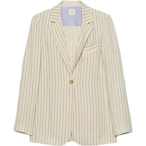 Striped Single-Breasted Blazer White , female, Sizes: S, M - Alysi - Modalova