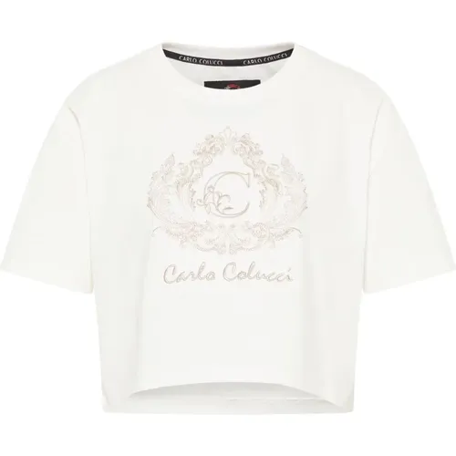 Einzigartiges Cropped Oversize T-Shirt , Damen, Größe: L - carlo colucci - Modalova