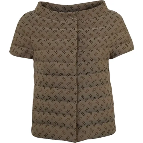Camel Quilted Logo Print Short Sleeve Coat , female, Sizes: XS - Herno - Modalova
