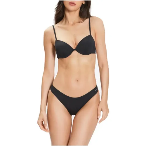 Schwarzer Bikini mit Silber Logo Schrift , Damen, Größe: S - Emporio Armani - Modalova