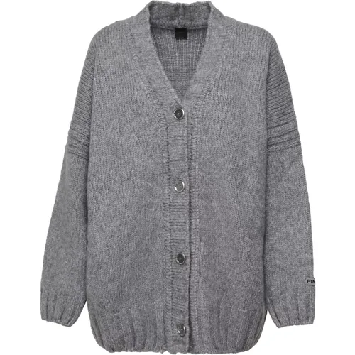 Grey Wool Blend V-Neck Cardigan , female, Sizes: S - pinko - Modalova