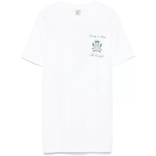 Weißes Rundhals Kurzarm T-shirt , Damen, Größe: L - Sporty & Rich - Modalova