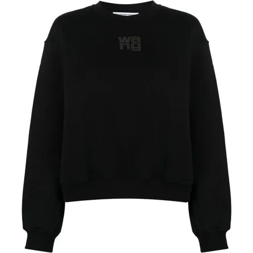 Schwarzer Baumwoll-Logo-Print-Pullover , Damen, Größe: S - alexander wang - Modalova