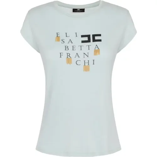 Chic Water T-shirt with Fringes , female, Sizes: XS - Elisabetta Franchi - Modalova