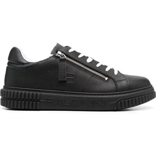 Casual Schwarze Ledersneakers , Herren, Größe: 42 1/2 EU - Baldinini - Modalova