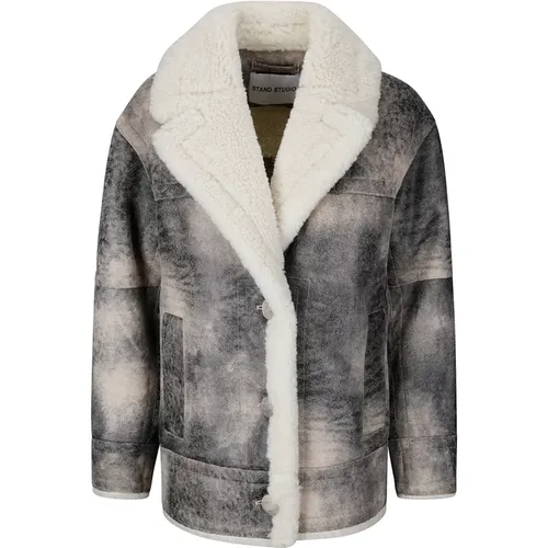 Shearling Front Closure Jacket with Pockets , female, Sizes: M, S, XS, 2XS - Stand Studio - Modalova