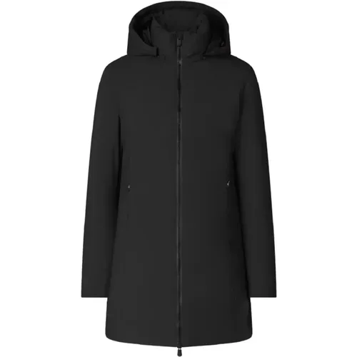 Schwarze Lange Jacke mit Abnehmbarer Kapuze , Damen, Größe: 2XL - Save The Duck - Modalova