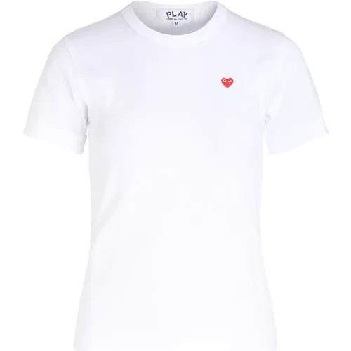 Damen T-Shirt mit rotem Herzapplikation - Comme des Garçons Play - Modalova