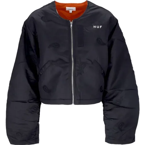 Paisley Satin Bomber Jacket Schwarz , Damen, Größe: M - HUF - Modalova